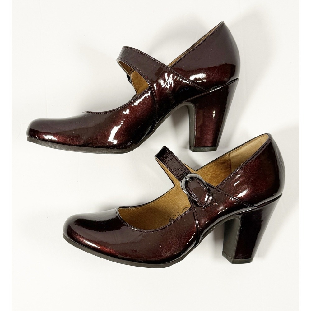Sofft Miranda Mary Jane Pump Block Heel Patent Leather Y2K Burgandy Retro Sz 7 - Picture 15 of 16